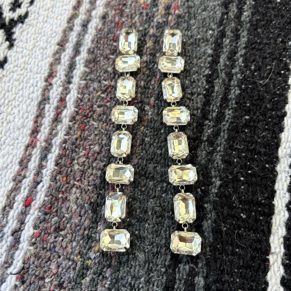 Rhinestone Rectangle Square Dangle Earrings - image 1